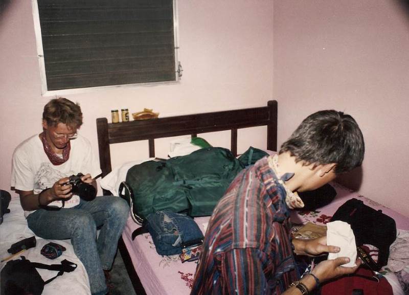 The Swedes prep their gear the
                night before hiking begins